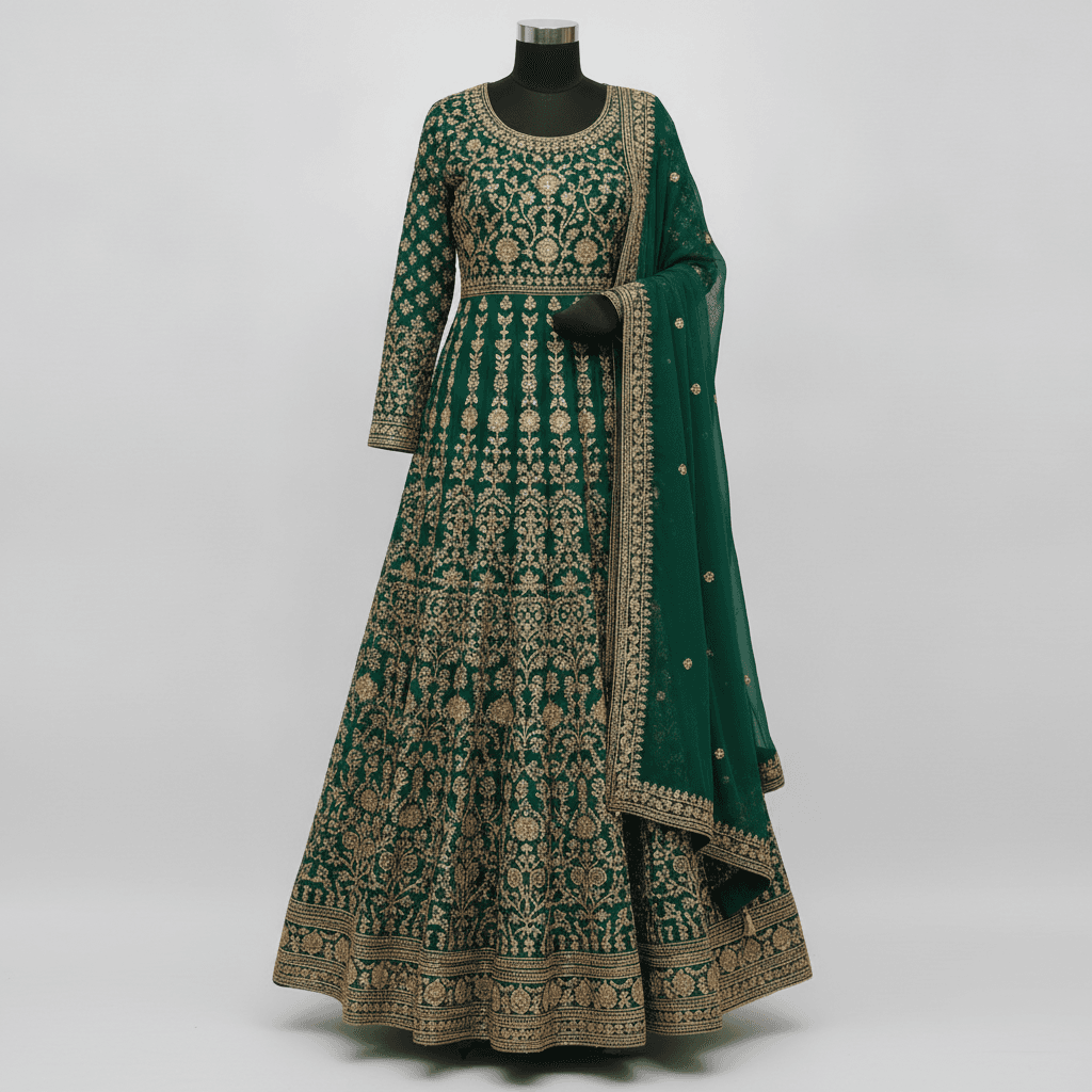 Anarkali Salwar Suit — Emerald Green